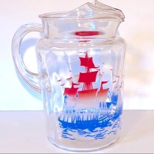 VTG Anchor Hocking • Nautical Themed Glass Pitcher • 2 quarts